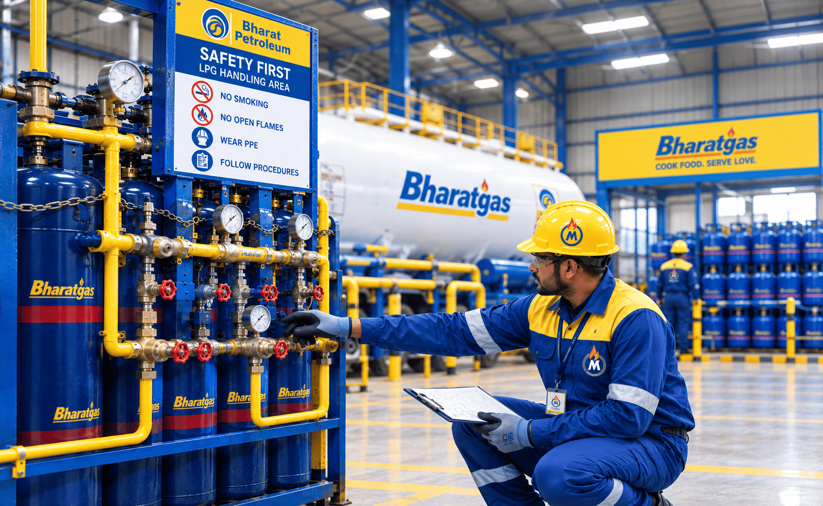 Technician checking a commercial LPG manifold with a gas detector